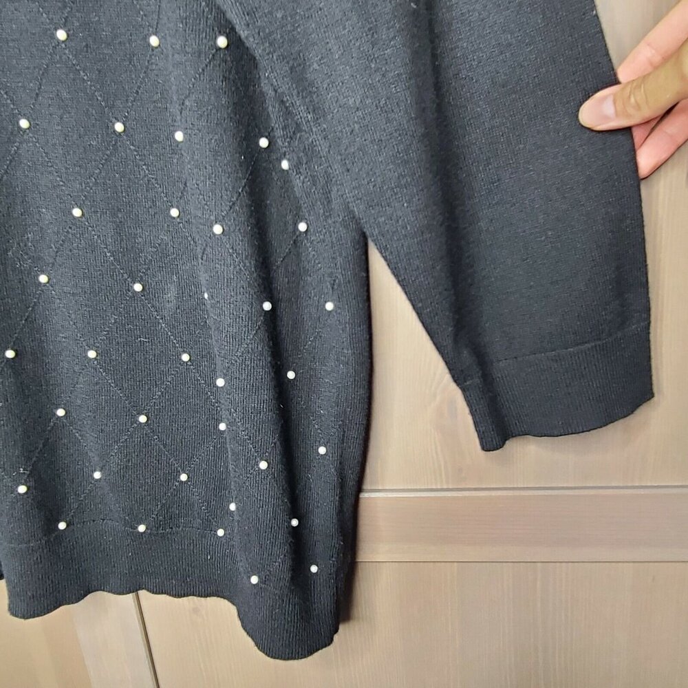 Elle Pearl Accent Black Sweater X-Large Womens 3/4 Sleeve Boatneck Pullover - Picture 4 of 12